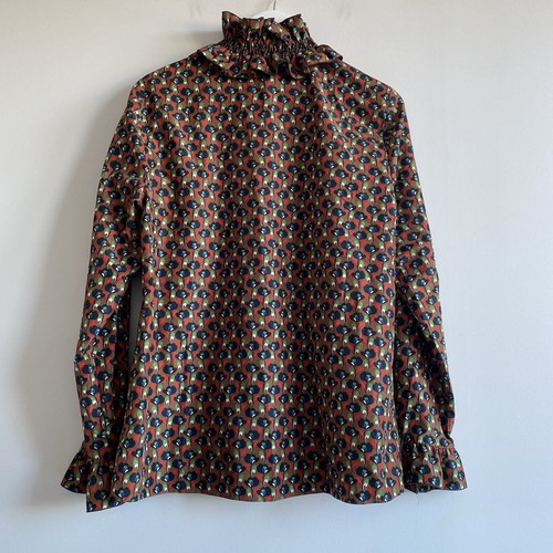 Zara Womens Brown Ruffle Button Up Blouse Size L Retro Mod Boho Mock Neck - Picture 9 of 14