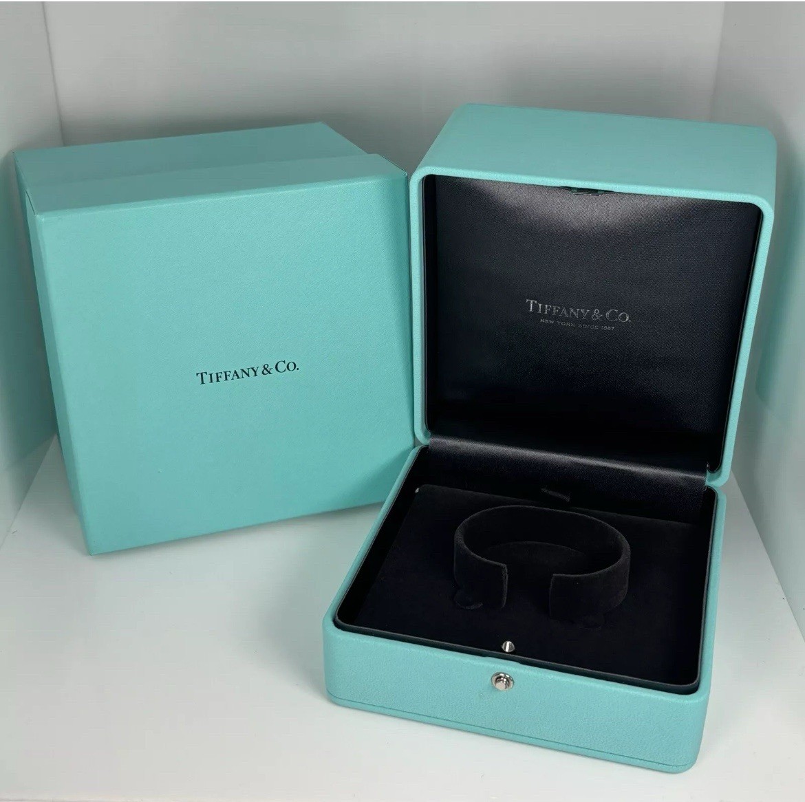 Tiffany & Co Large Blue Leather Bracelet or Watch Gift Box with Case