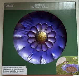 Metal Staked Garden Bird Feeder/Bird Bath, Purple, Brand New