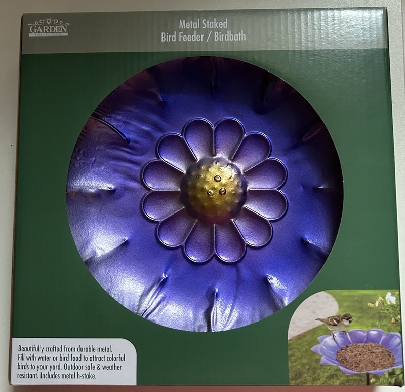 Metal Staked Garden Bird Feeder/Bird Bath, Purple, Brand New