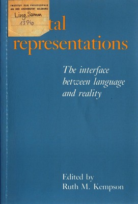 Mental Representations: The Interface between Language and Reality Kempson, Ruth