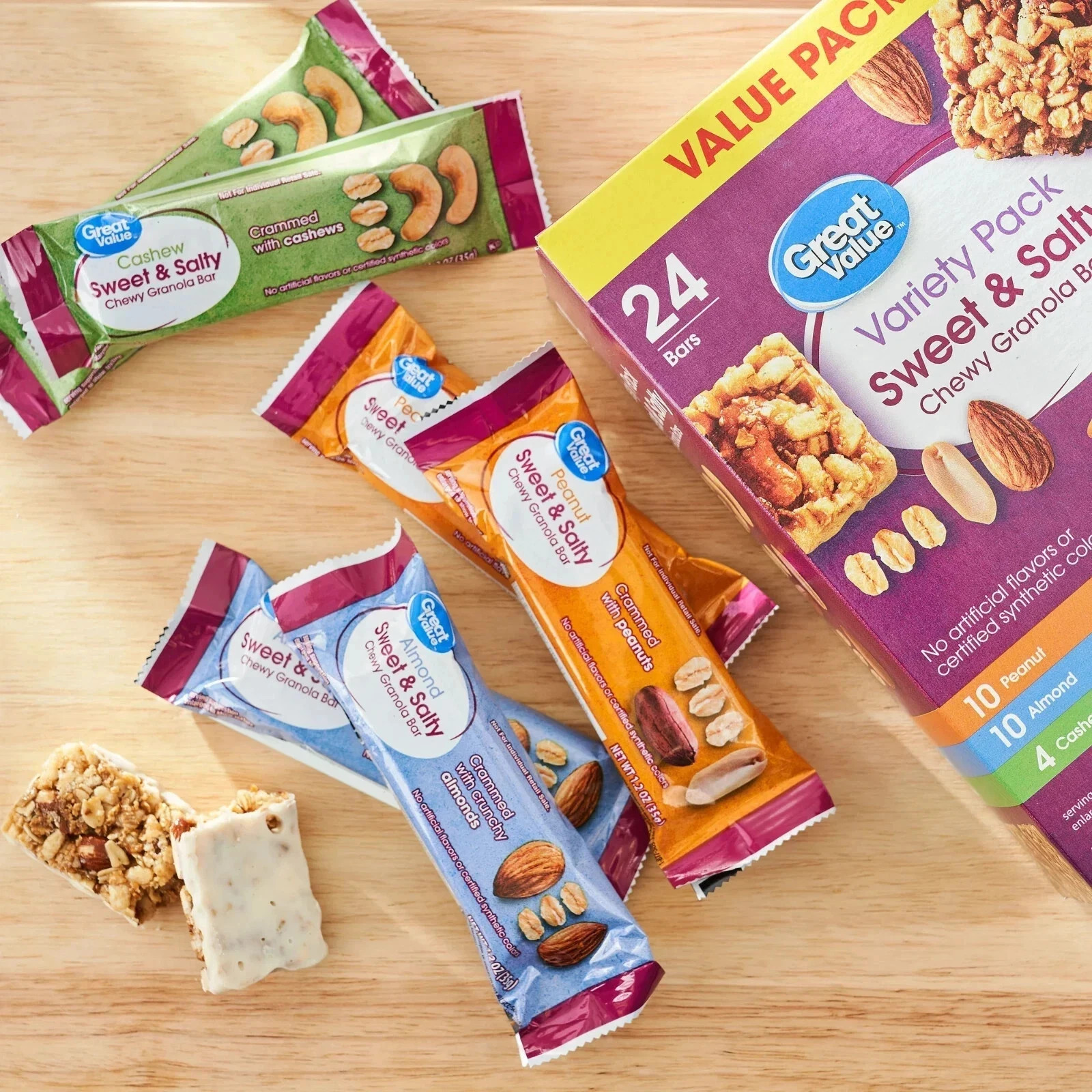 Great Value Sweet & Salty Chewy Granola Bars, Variety Pack, 