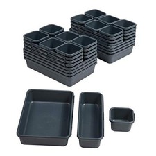 32 PCS Desk Drawer Organizers - Interlocking Tool Boxes with 3 Dark Grey