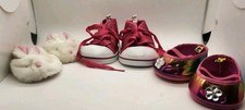 Lot Of 3 Pair BAB Doll Shoes Build A Bear Pink Sequin, Bunny Slippers, Mary Jane