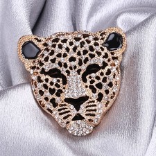 Crystal Leopard Head Brooch for Women Fashion Retro Animal Corsage Pins Unisex