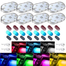 8 PCS Car LED Lights for Interior, 7 Colors Magnetic USB Wireless 8
