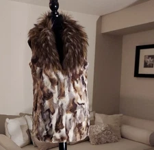 Adrienne Landau Size Large Womens Faux Fur Vest Creams & Browns Holidays 