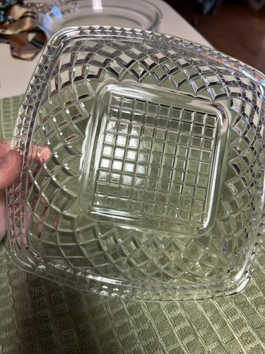 9” Vintage Federal Glass Diamond Lattice Clear Squared Serving Dish
