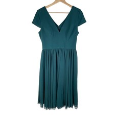 Dress the Population Corey Chiffon Fit + Flare Cocktail Dress Pine Green Size M
