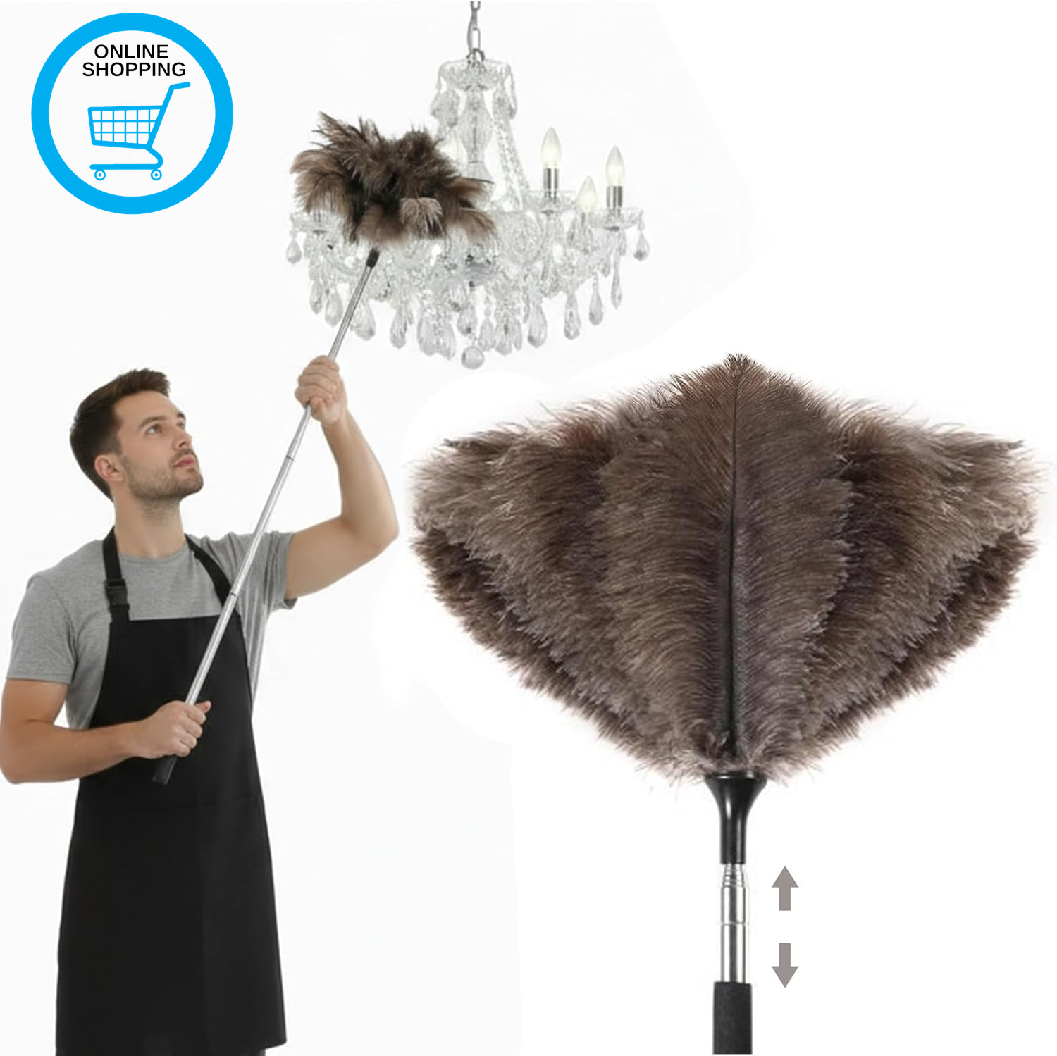 43 Inch Ostrich Feather Duster - Extendable Handle, Durable Stainless Steel Hand