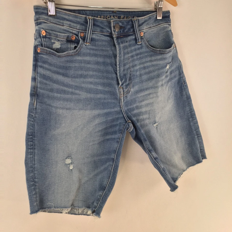 American Eagle Hombre Pantalones Cortos Denim 30 Azul Algodón Cremallera Mosca Elástico Delgado 124730 Foto 2 de 4