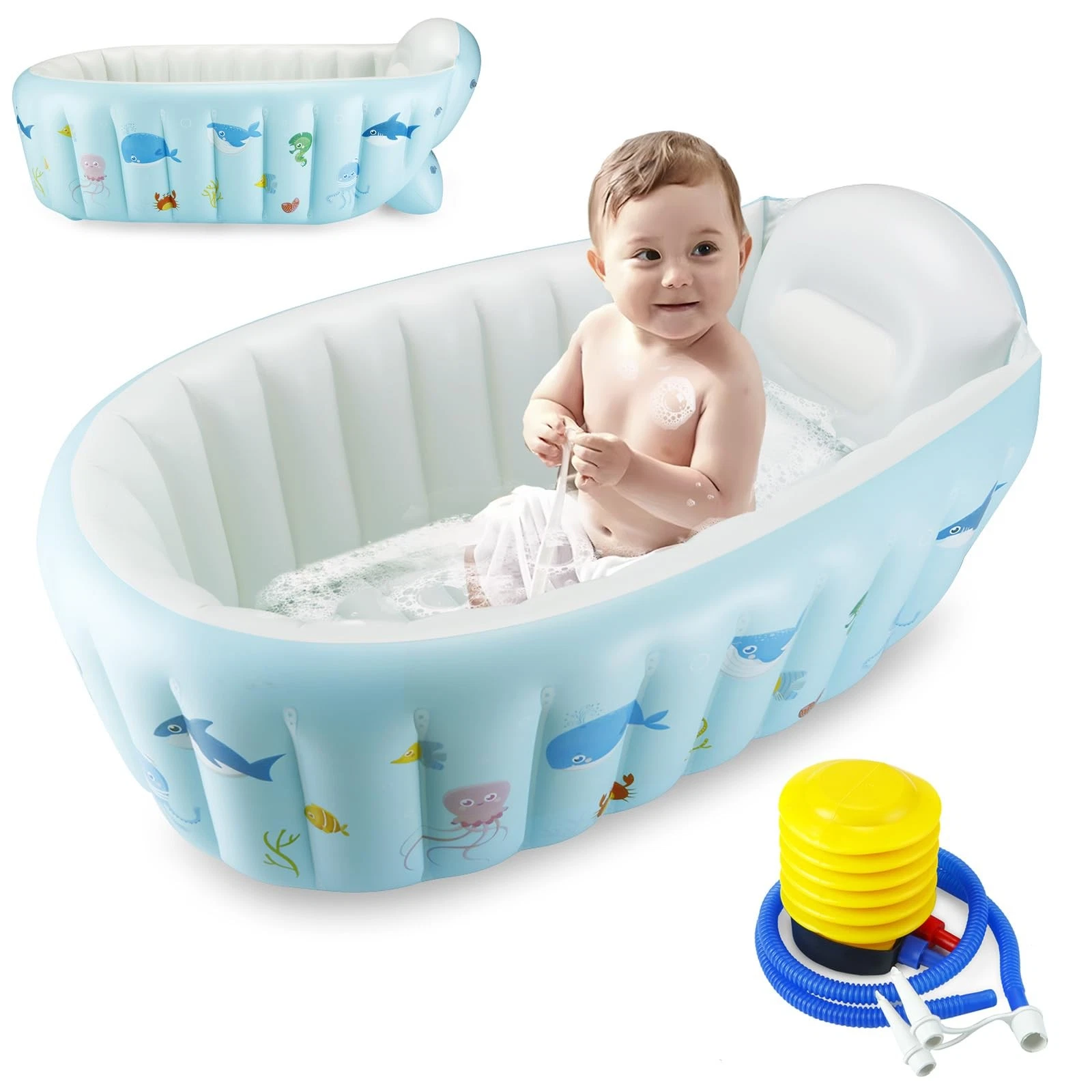 Baby Inflatable Bathtub, Portable Travel Baby Infant Bath Tub Bathtub with Pu...