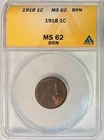 1918 Lincoln Cent (Wheat Penny), ANACS MS-62 BN