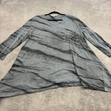 Jess & Jane Tunic Top Womens XL Gray Black Geometric Lagenlook Made in USA Artsy