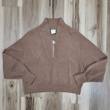 Varley Davidson Sweatshirt Double Soft Half Zip Sweater Brown Women's Large