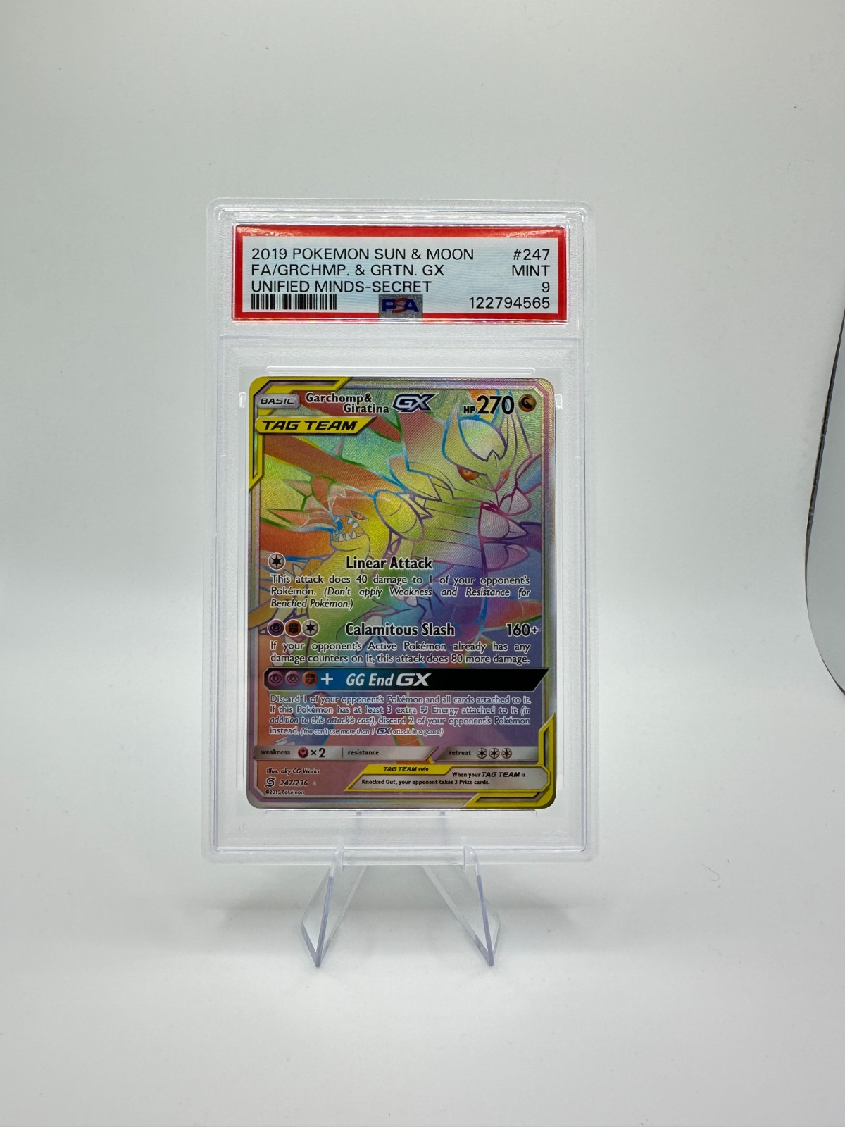 2019 Pokemon S&M Unified Minds Garchomp & Giratina GX #247 | Tag Team | PSA 9
