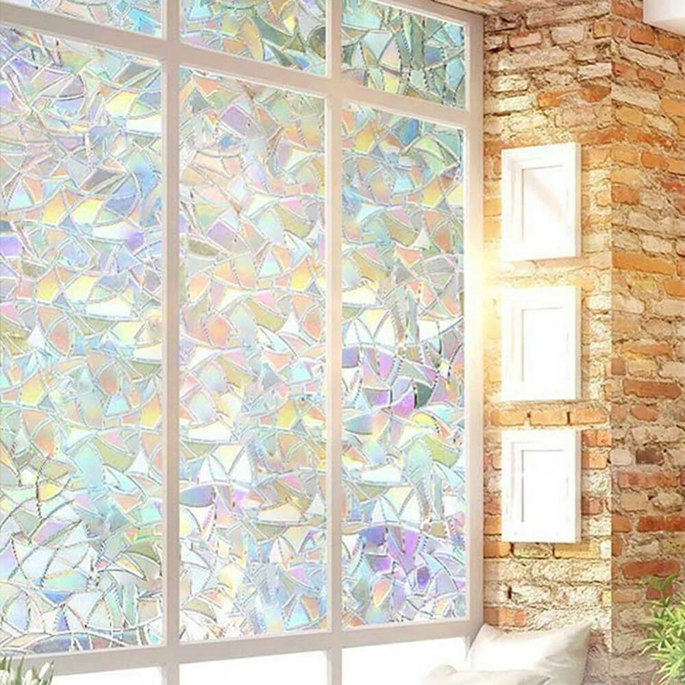 Window Privacy Film Static Cling - Stained Glass Decorative Film, Rainbow Sun Catcher, Non-Adhesive