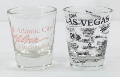 Lot of 2 Vintage Las Vegas and AC Casino Shot Glasses - Aladdin Sahara Stardust