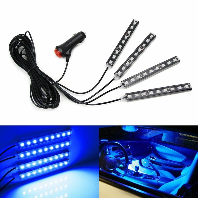 4pc 5" Blue SMD LED Ambient Lighting Kit For Car Interior Decoration