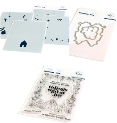 Pinkfresh Studio ''TIDINGS OF GREAT JOY'' Stamps, Dies & Stencils Bundle MSRP $41