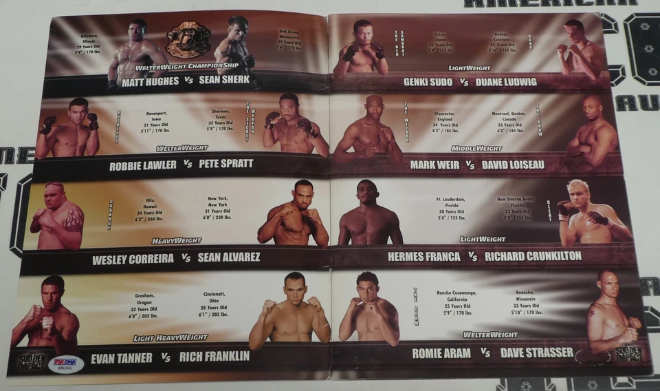 Chuck Liddell Matt Hughes Tank Abbott + Firmado UFC 42 Programa Oficial de Eventos PSA Foto 4 de 4