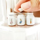 Miniature Peter Rabbit Canisters Set 1:12 Dollhouse Ceramic Jar Kitchen Decor