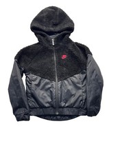 Nike Girls Black Fleece Nylon Hooded Jacket With Pink Logo 7804
