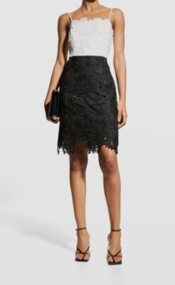 $397 Milly Women's Black White 3D Floral Lace Sheath Dress Size 10