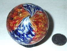 ANTIQUE GERMAN 1890's 2.30 " HAND MADE ONIONSKIN GLASS TOY GAME MARBLE BOY MAN