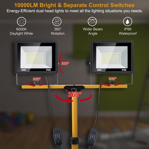 Work Light with Stand 10000 Lumen LED Work Light 100W Dual Head with 14FT Pow... - Picture 5 of 7