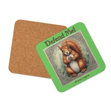 "Defend Me" Cork-back coaster Red Squirrel Sciurus Vulgaris UK Invasive Species