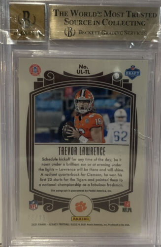 2021 Panini Legacy Under the Lights TREVOR LAWRENCE Auto Ruby /35 BGS 9.5- Pop 1 - Picture 2 of 3