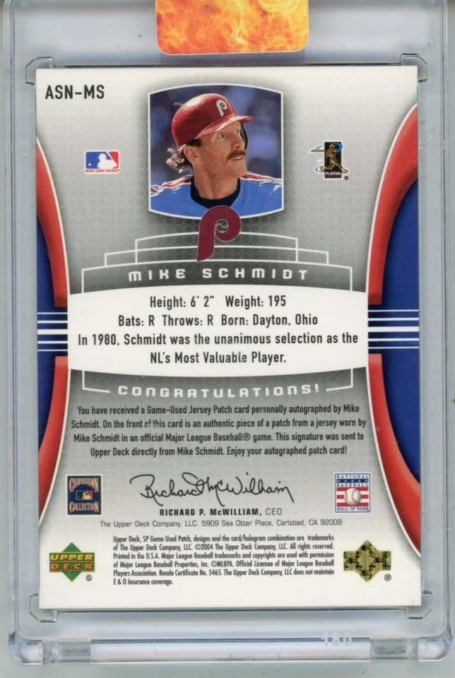 2004 Upper Deck Mike Schmidt SP Game Used Significant Numbers Auto Patch 24/50 - Image 2 of 2