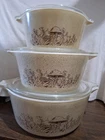 Vintage Pyrex Forest Fancies Mushroom Cinderella Casserole Set of 3 with Lids
