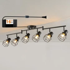 Dimmable Black 6 Light Plug in Ceiling Light,Plug in Track Lighting,16.5' Lon...