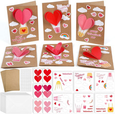 24pk Valentine's Day DIY Card Making Kit for Kids 3D Heart Hot Air Balloon