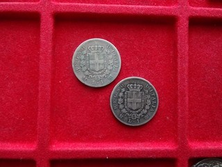 REGNO D’ITALIA VITT.E.II 1863 LOTTO 2 MONETE 1 LIRA MILANO ARGENTO 0 835.