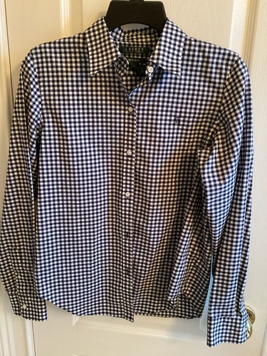 Lauren Ralph Lauren Damenbluse schwarz & weiß kariert Größe Small 100 % Baumwolle LS