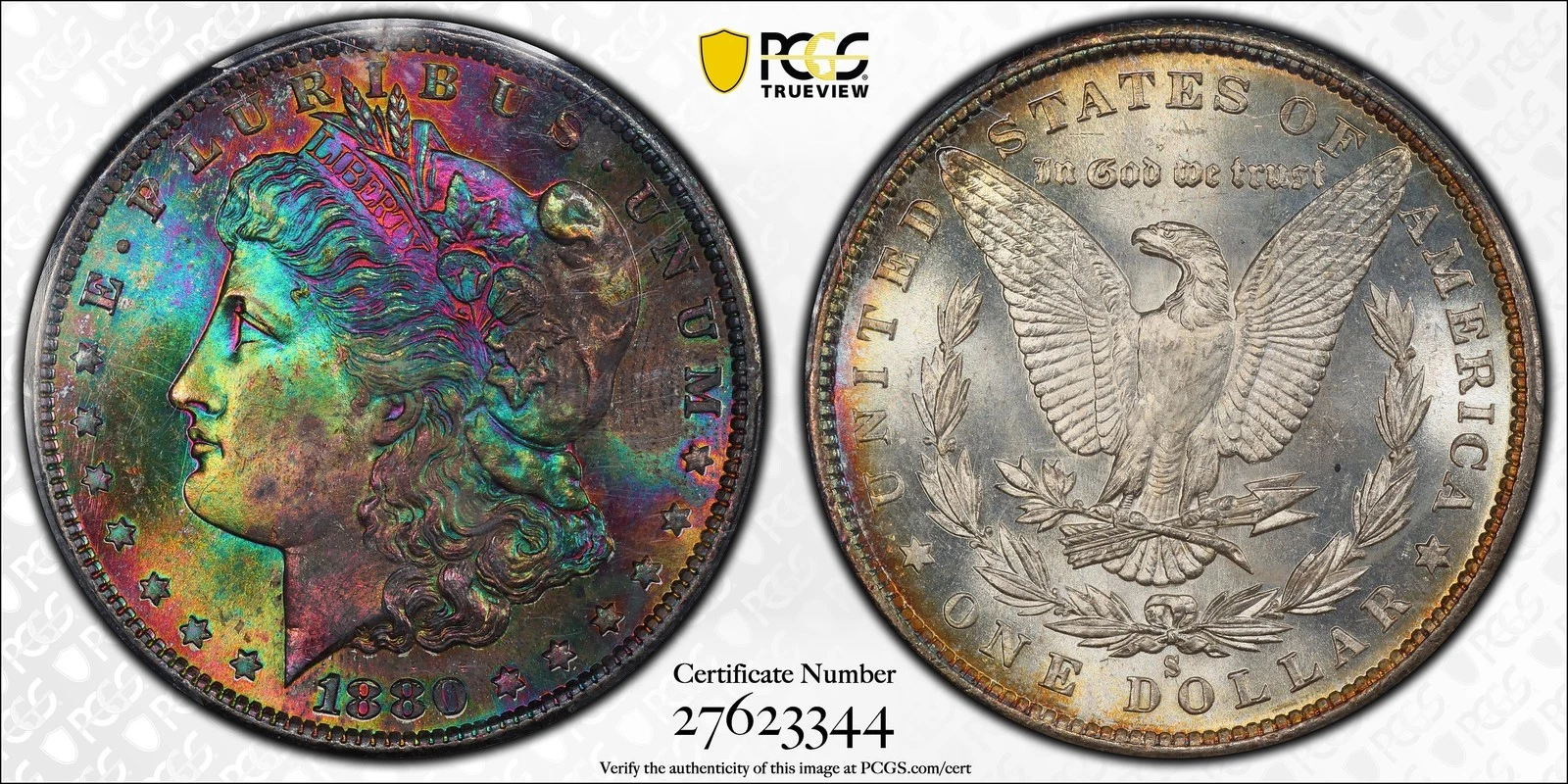 1880-S (MS66) Morgan Silver Dollar $1 PCGS - MONSTER RAINBOW TONING