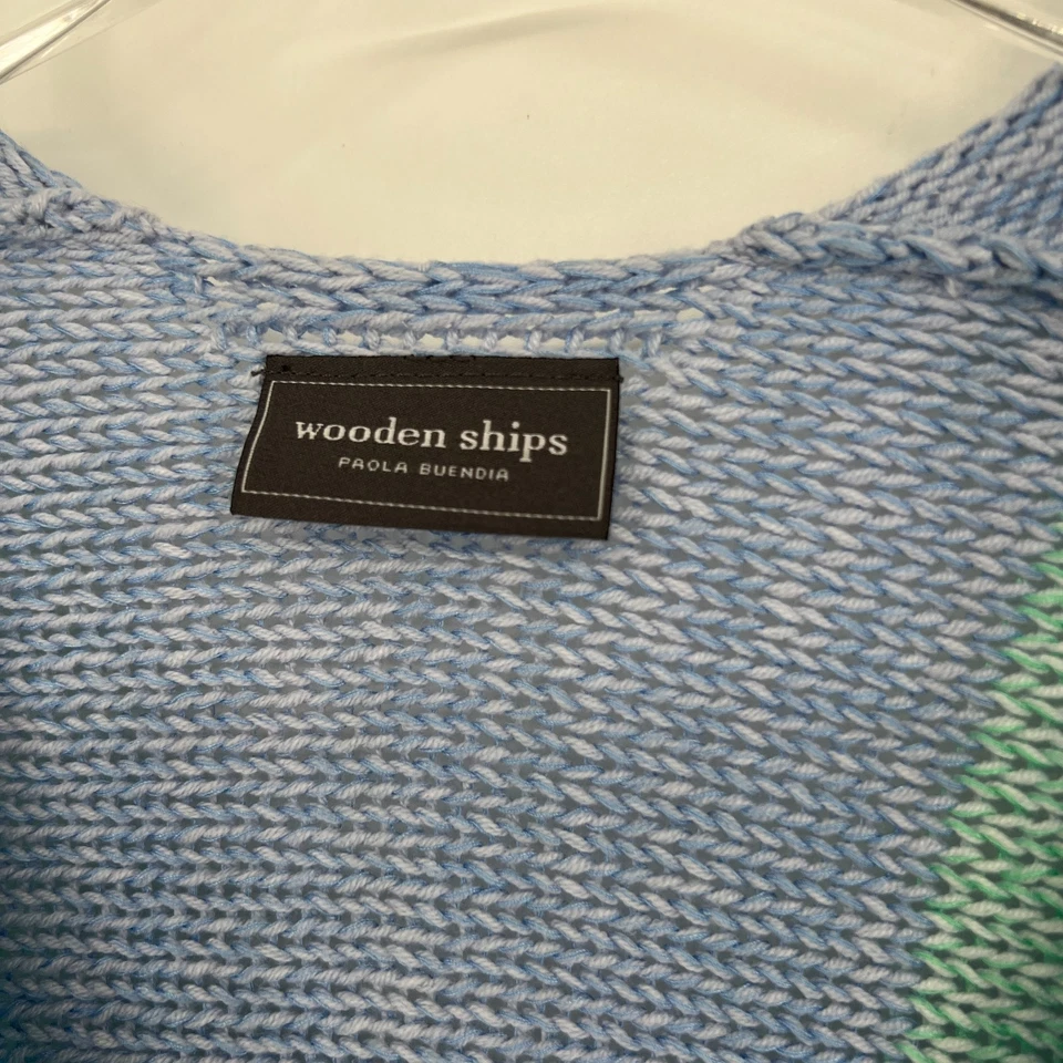 Suéter de madera para mujer S/M azul a rayas tejido costero boho playa colorido Foto 3 de 4