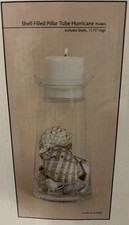 Seashell Pillar Candle Holder,  Glass Cylinder Vase, 12 Tall