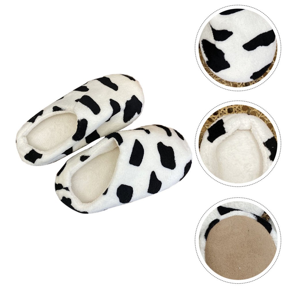 SAOLA 1 Paio di Pantofole Motivo Mucca Ciabatte Calde (Nero Bianco) Suola Pantofole