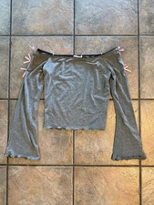 Lush Grey Off-The-Shoulder Bell Sleeve Top wi...