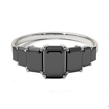 925 Sterling Silver Ring Emerald Cut Black Onyx Diamond Jewelry US Size : 4