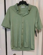 Mens Green Geoffrey Beene Soft Button Down Shirt Sleeve Collar Tee New Sz Medium
