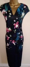 Ted Baker Antonya Navy Floral Midi Dress Size 2 (uk 10)