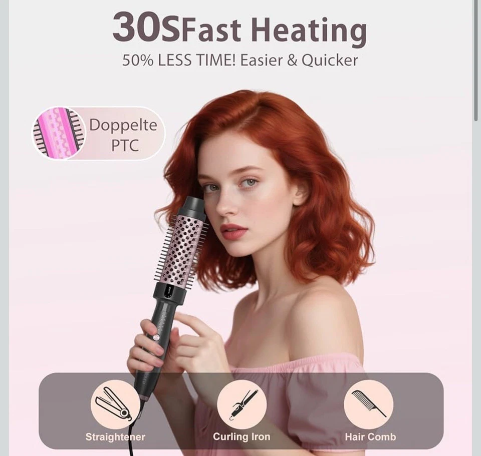 Hair Hot Thermal Brush Comb 38mm For Easy Natural Curls Straighten Root Volume - Image 4 of 4