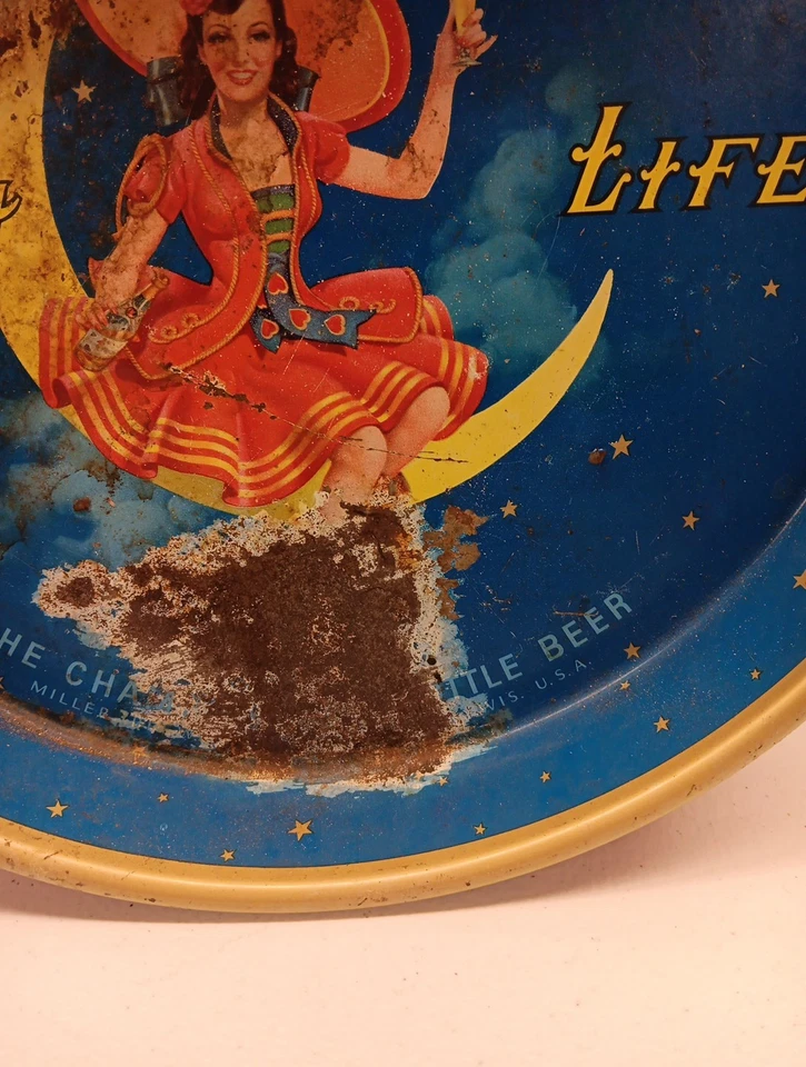 Vintage Miller High Life Beer Serving Tray Girl On The Moon 13” - Image 4 of 4