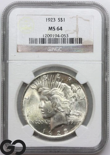 1923 Peace Dollar NGC MS 64 ** Blast White Cartwheel Mint Luster