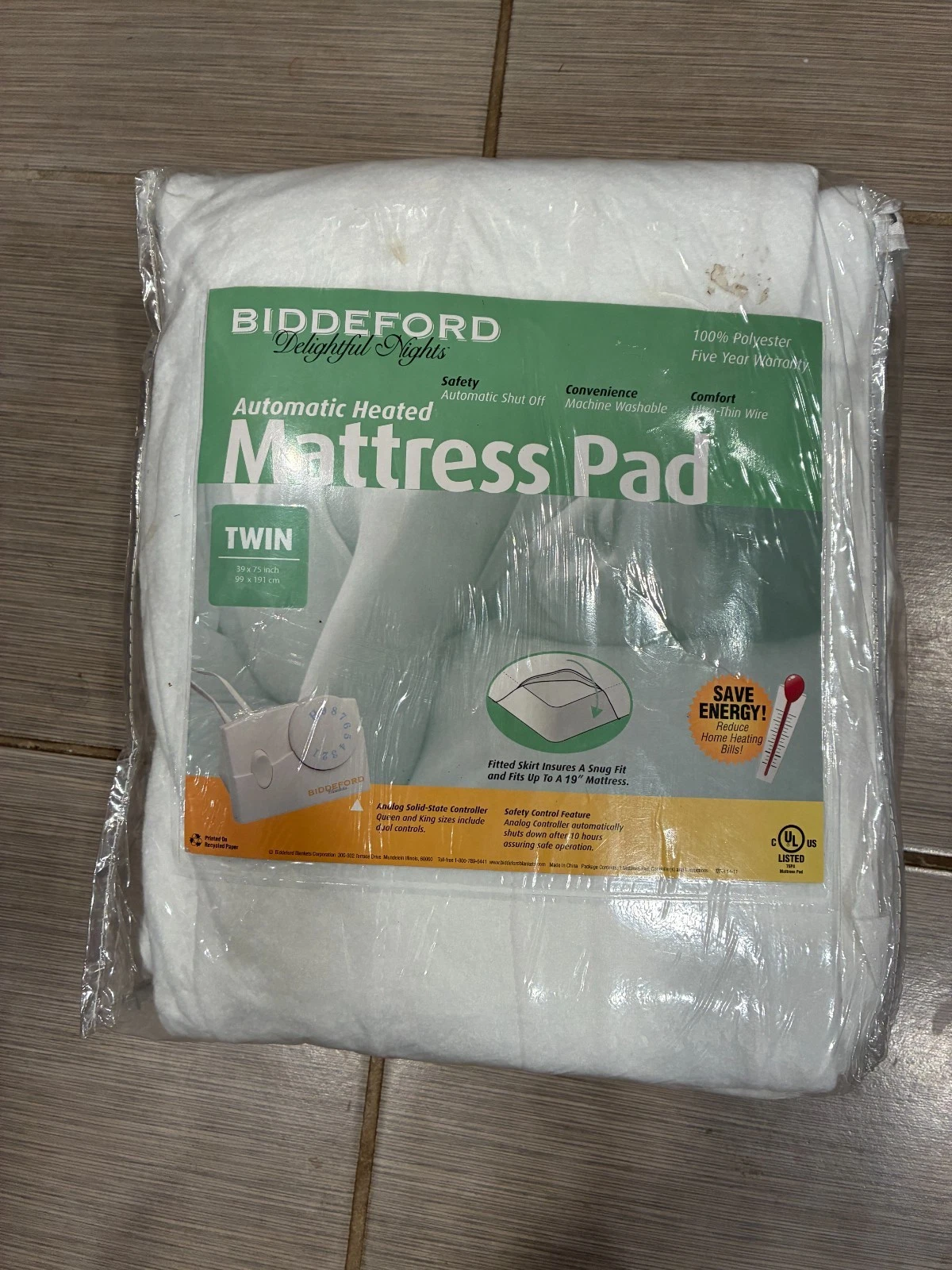 Biddeford Electric Heated Mattress Pad Analog Controller, Twin White new